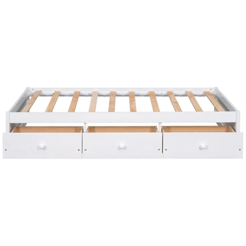 Lit plateforme double en bois avec 3 tiroirs
