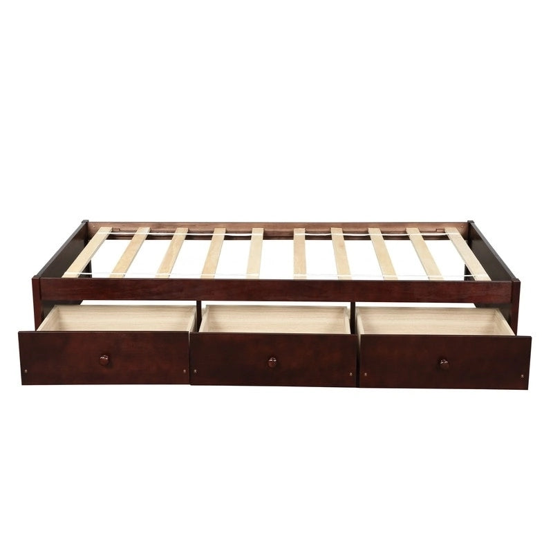 Lit plateforme double en bois avec 3 tiroirs