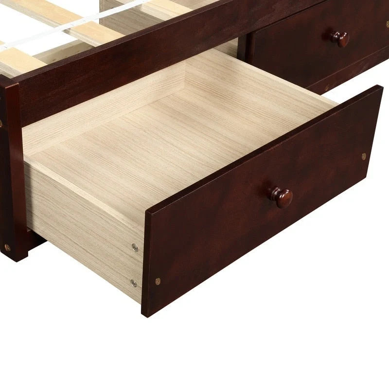 Lit plateforme double en bois avec 3 tiroirs