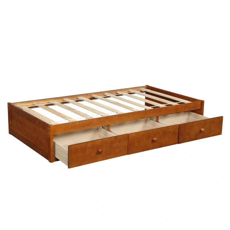 Lit plateforme double en bois avec 3 tiroirs