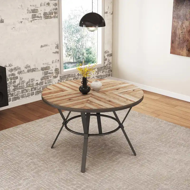   Indoor Dining Round Table With Metal Legs