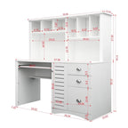 Bureau d'ordinateur moderne avec huche, étagères à 2 niveaux, tiroirs et meuble dissimulé pour bureau, chambre ou salon