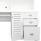 Bureau d'ordinateur moderne avec huche, étagères à 2 niveaux, tiroirs et meuble dissimulé pour bureau, chambre ou salon