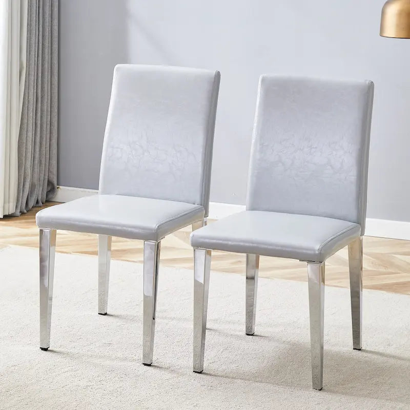 Lot de 2 chaises de salle à manger à dossier haut, revêtement en cuir PU, chaises d'appoint décoratives pour salon, cadre en métal, chaises pour la maison