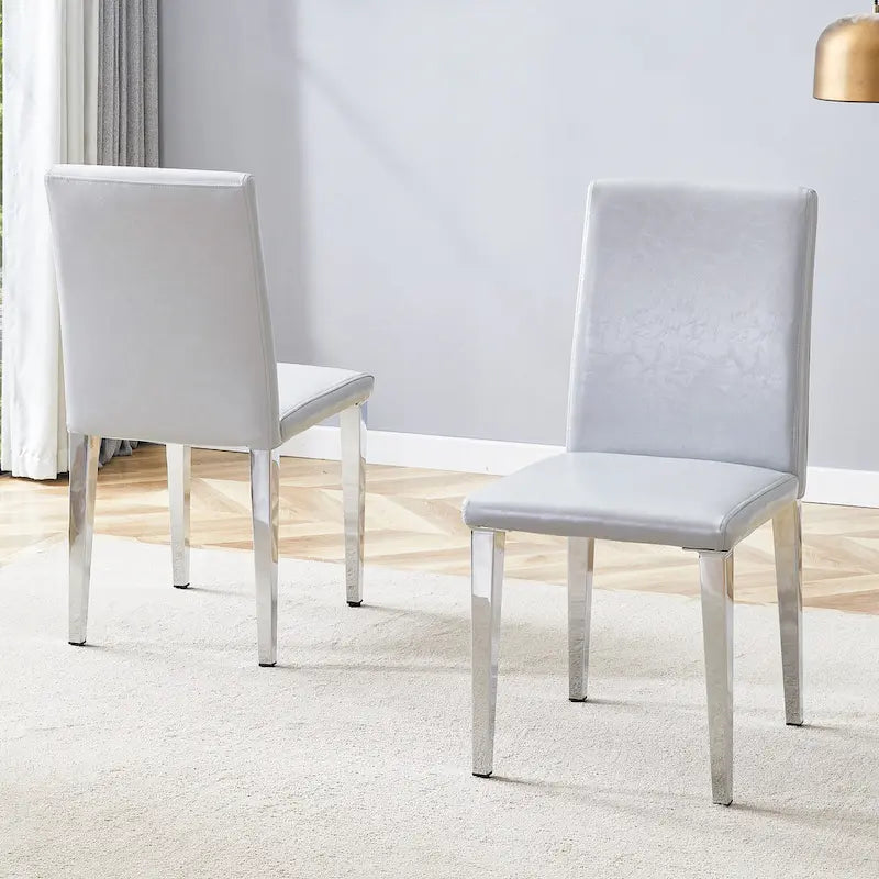 Lot de 2 chaises de salle à manger à dossier haut, revêtement en cuir PU, chaises d'appoint décoratives pour salon, cadre en métal, chaises pour la maison