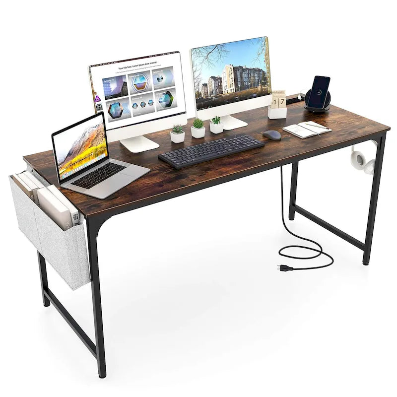 Costway Bureau d'ordinateur moderne de 60" avec station de charge et rangement