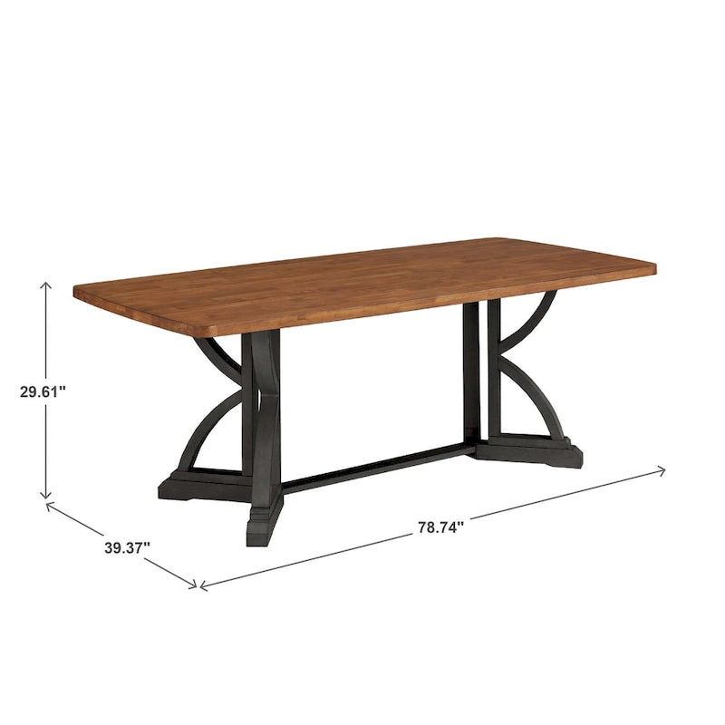 Table à manger Eleanor 78 po avec plateau en chêne et piètement imbriqué, par