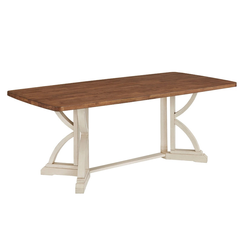 Table à manger Eleanor 78 po avec plateau en chêne et piètement imbriqué, par