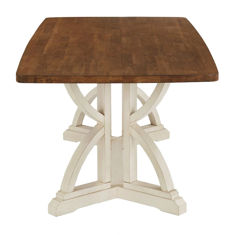 Table à manger Eleanor 78 po avec plateau en chêne et piètement imbriqué, par
