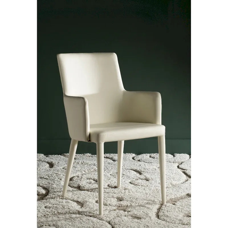 Chaise de salle à manger moderne blanche du milieu du siècle avec accoudoirs - 23,6 l x 21,6 P x 35,5 H - 24 l x 22 P x 36 H