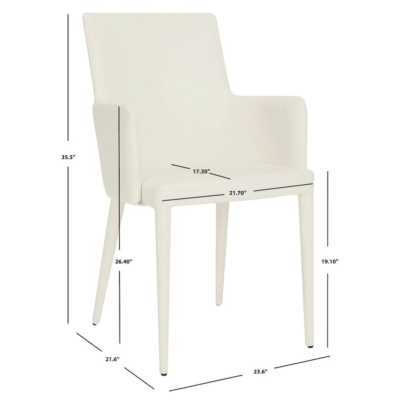 Chaise de salle à manger moderne blanche du milieu du siècle avec accoudoirs - 23,6 l x 21,6 P x 35,5 H - 24 l x 22 P x 36 H