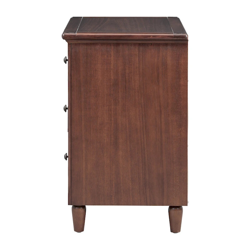 Table de chevet Mid-Century Moderne, Casier en bois avec poignées métalliques 3 tiroirs, Table d'appoint d'entrée avec pieds en bois massif