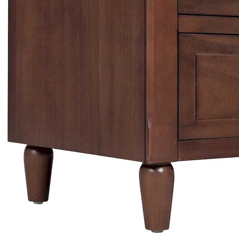 Table de chevet Mid-Century Moderne, Casier en bois avec poignées métalliques 3 tiroirs, Table d'appoint d'entrée avec pieds en bois massif