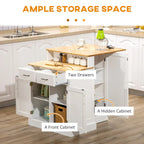 Îlot de cuisine avec armoire de rangement et plateau en bois d'hévéa à 2 niveaux (tabouret non inclus)