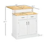 Îlot de cuisine avec armoire de rangement et plateau en bois d'hévéa à 2 niveaux (tabouret non inclus)