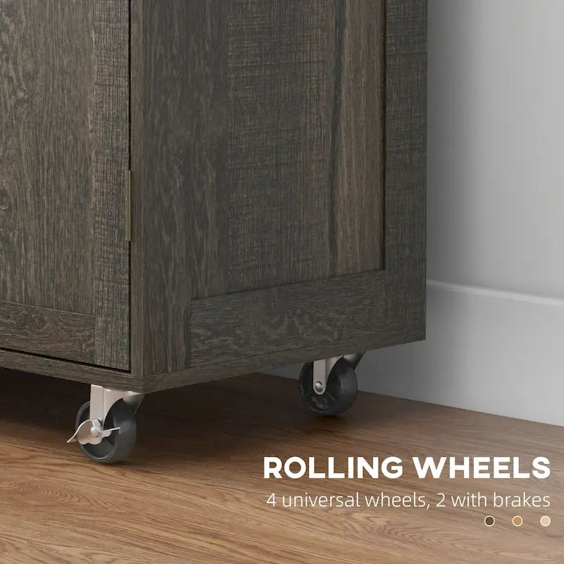 Îlot de cuisine roulant à trois armoires sur roulettes (tabouret non inclus)