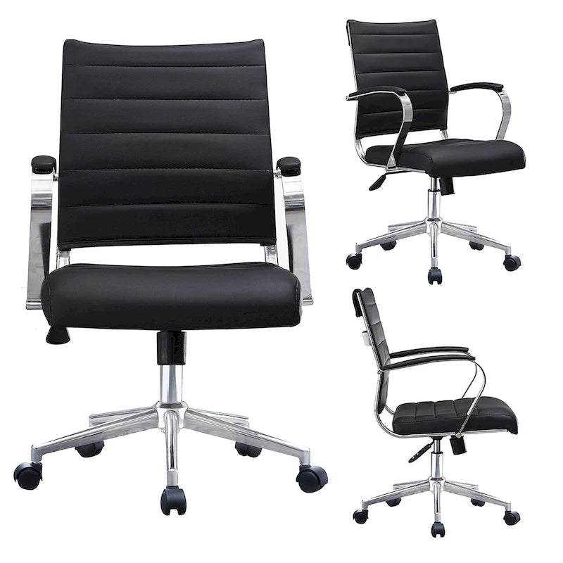 Chaise de bureau moderne, chaise de salle de conférence exécutive à dossier mi-haut en cuir PU avec roulettes et accoudoirs