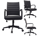 Chaise de bureau moderne, chaise de salle de conférence exécutive à dossier mi-haut en cuir PU avec roulettes et accoudoirs