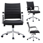 Chaise de bureau moderne, chaise de salle de conférence exécutive à dossier mi-haut en cuir PU avec roulettes et accoudoirs
