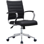 Chaise de bureau moderne, chaise de salle de conférence exécutive à dossier mi-haut en cuir PU avec roulettes et accoudoirs