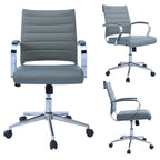 Chaise de bureau moderne, chaise de salle de conférence exécutive à dossier mi-haut en cuir PU avec roulettes et accoudoirs