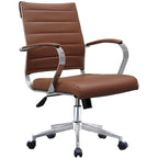Chaise de bureau moderne, chaise de salle de conférence exécutive à dossier mi-haut en cuir PU avec roulettes et accoudoirs