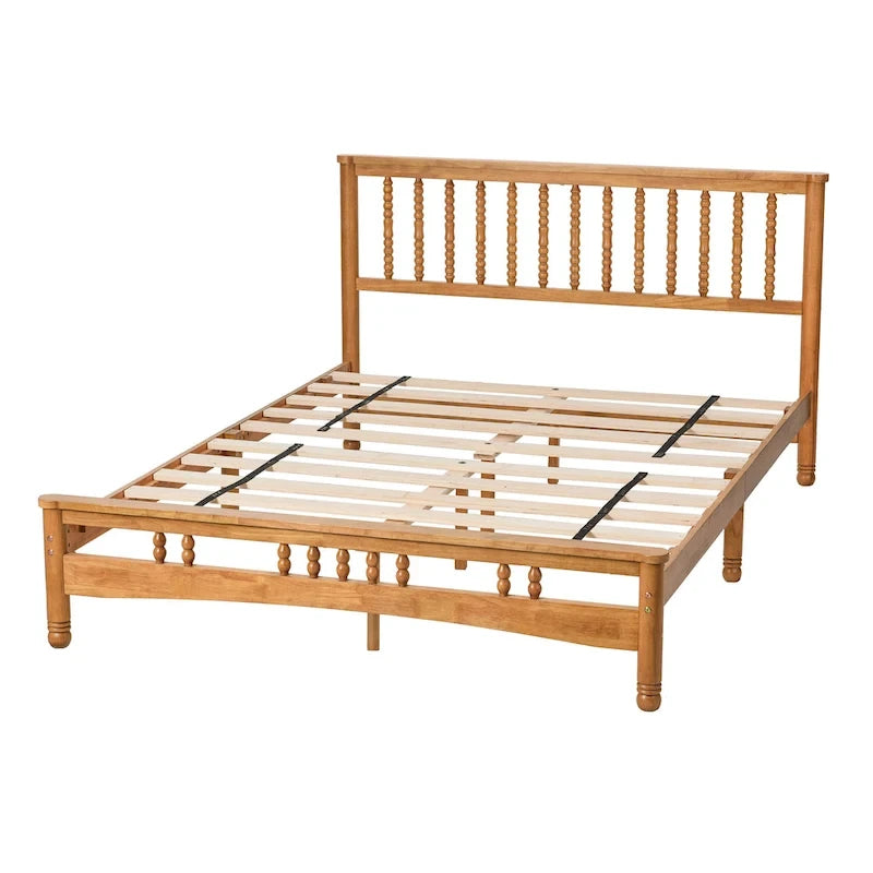 Lit plateforme Queen size en bois de style élégant en chêne avec tête de lit pour chambre à coucher