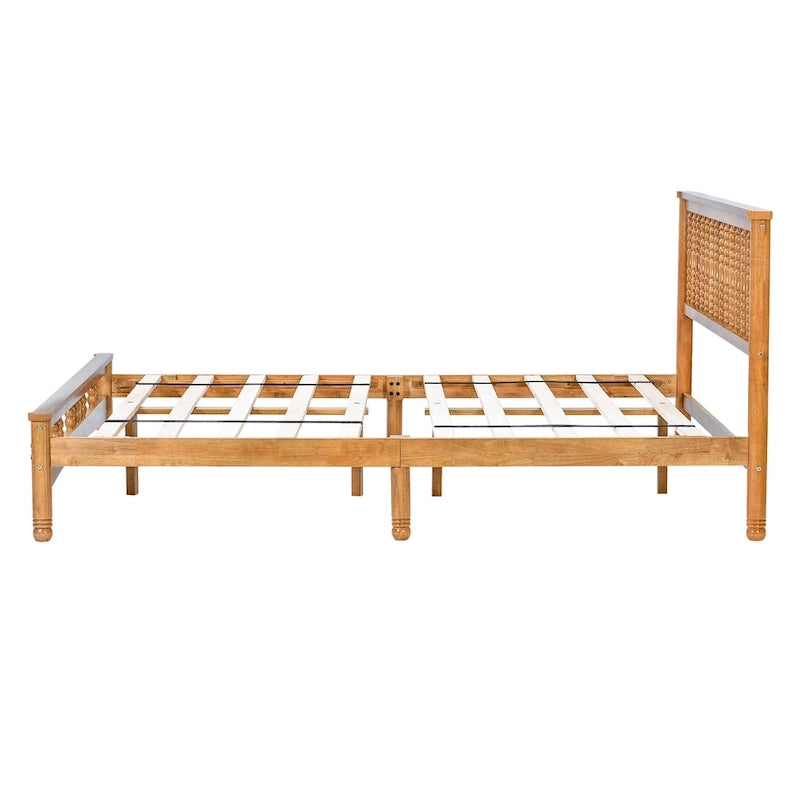 Lit plateforme Queen size en bois de style élégant en chêne avec tête de lit pour chambre à coucher