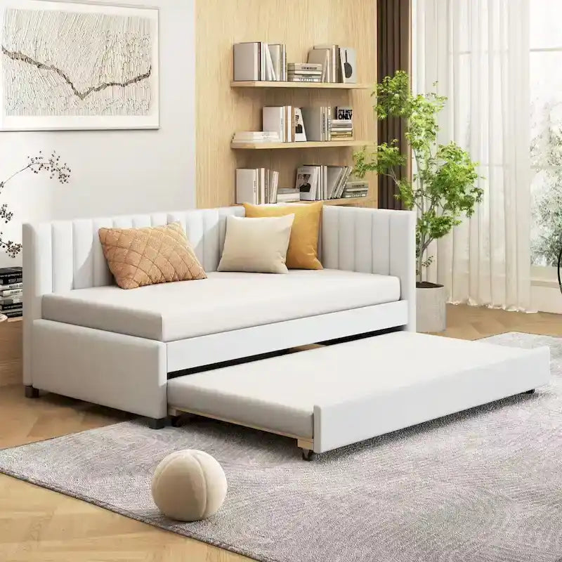 Lit de repos double en lin avec lit gigogne et design semi-fermé