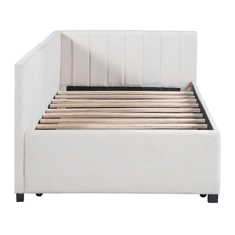 Lit de repos double en lin avec lit gigogne et design semi-fermé