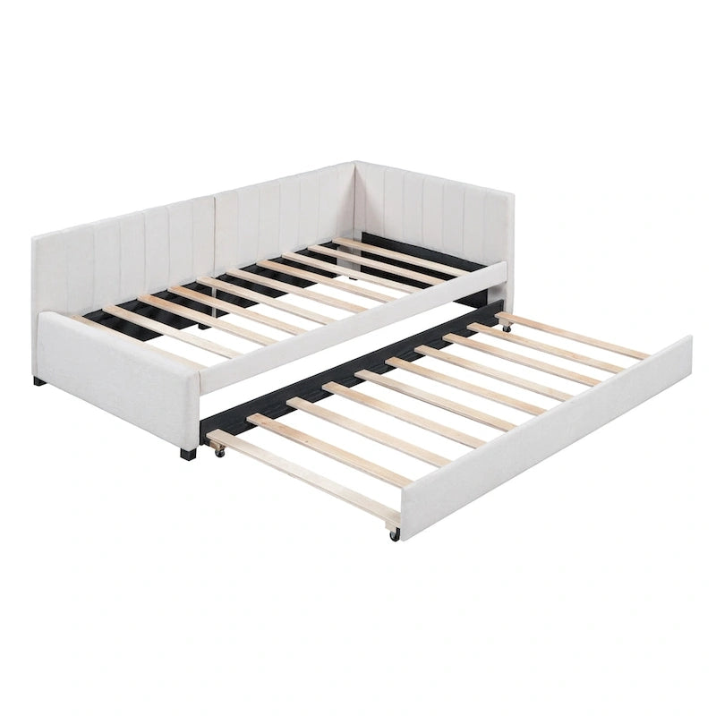 Lit de repos double en lin avec lit gigogne et design semi-fermé