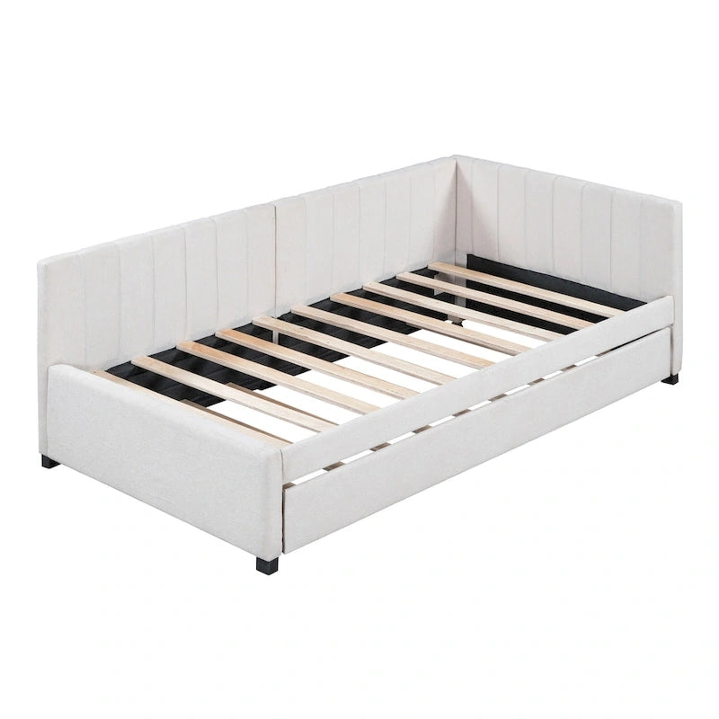Lit de repos double en lin avec lit gigogne et design semi-fermé