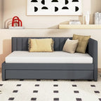 Lit de repos double en lin avec lit gigogne et design semi-fermé