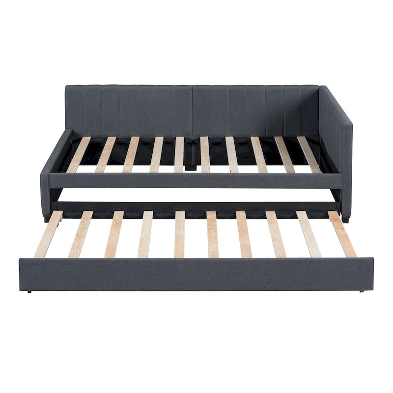 Lit de repos double en lin avec lit gigogne et design semi-fermé