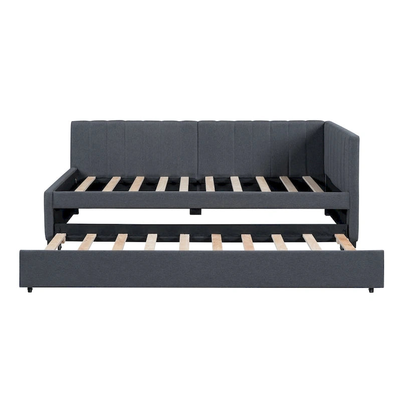 Lit de repos double en lin avec lit gigogne et design semi-fermé