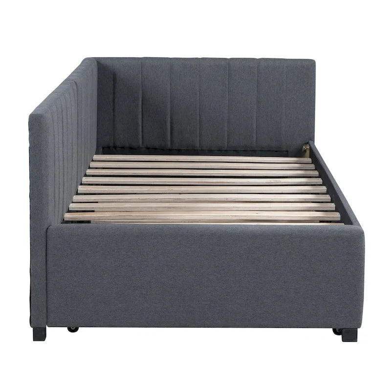 Lit de repos double en lin avec lit gigogne et design semi-fermé