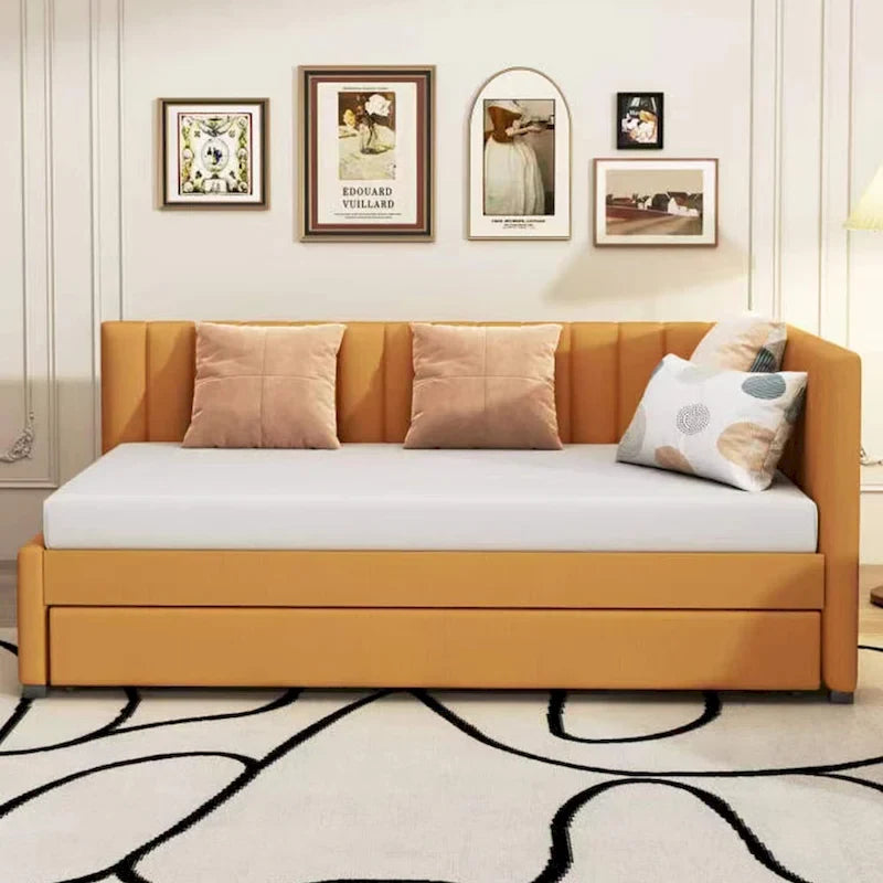 Lit de repos double en lin avec lit gigogne et design semi-fermé