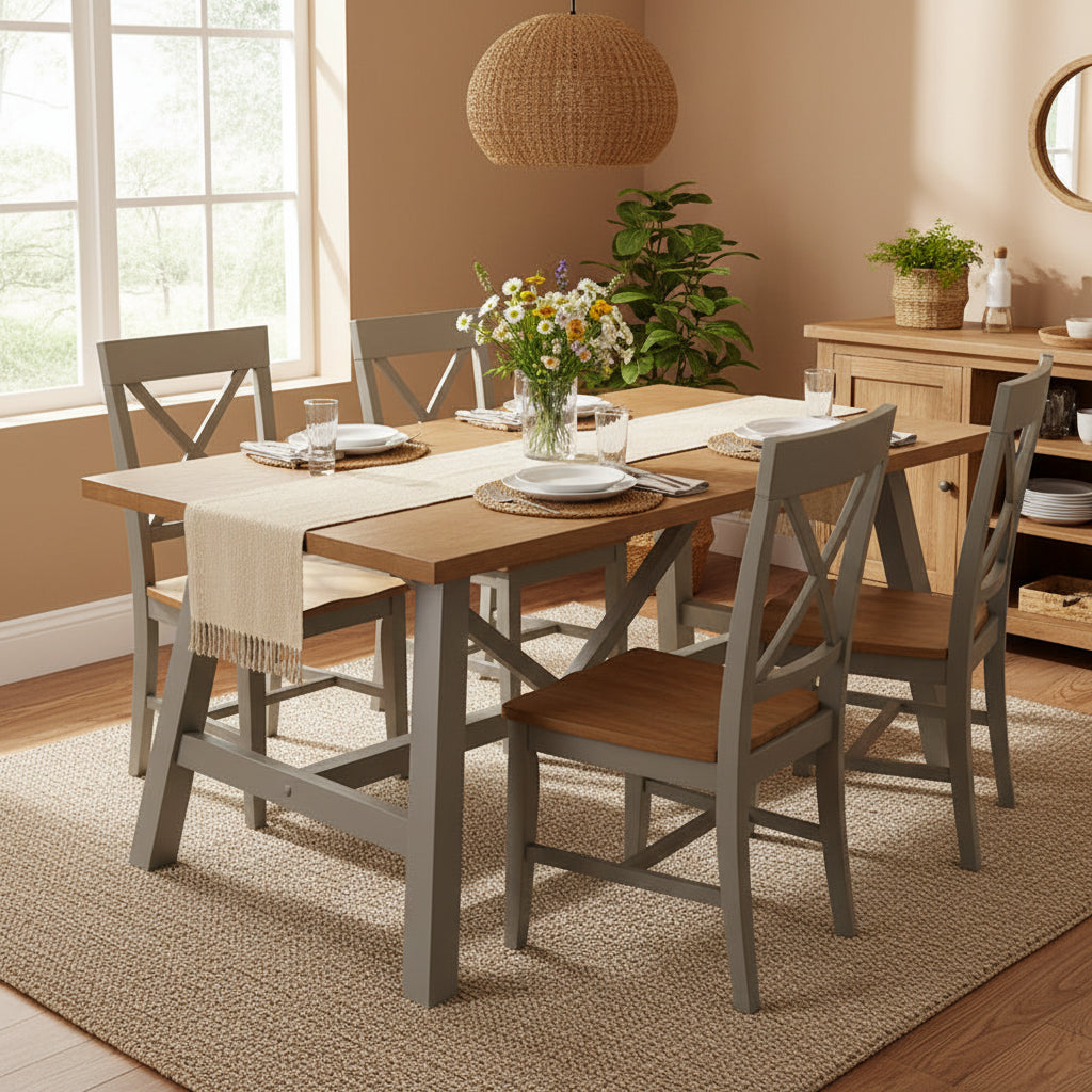 Table de salle à manger en bois naturel/gris de style ferme moderne