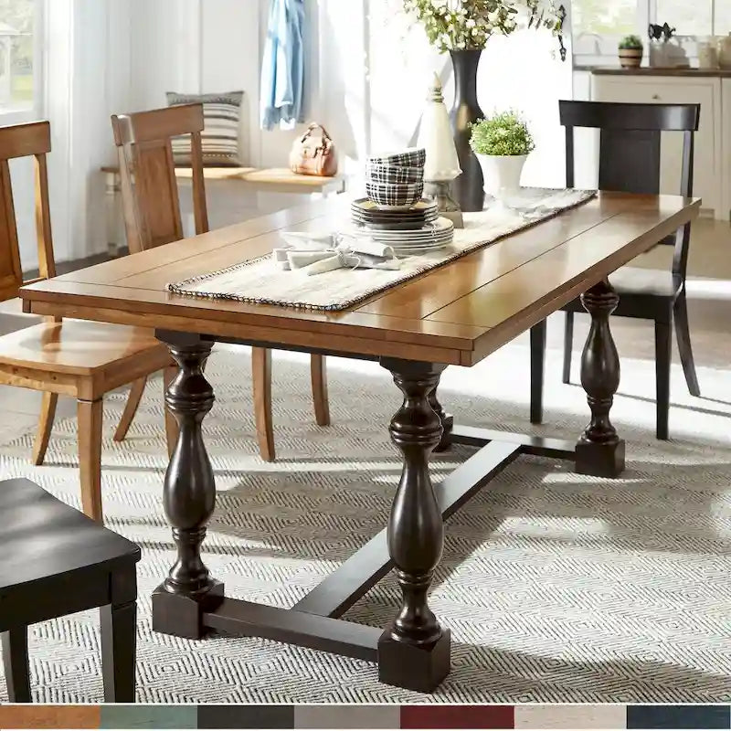 Eleanor 78-inch Oak Dining Table with Turned Leg Trestle Base by  