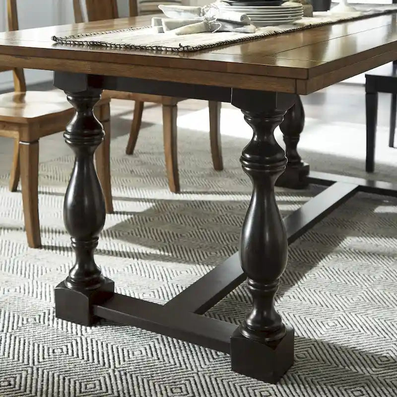 Table de salle à manger Eleanor 198 cm en chêne avec piètement à tréteaux à pieds tournés par