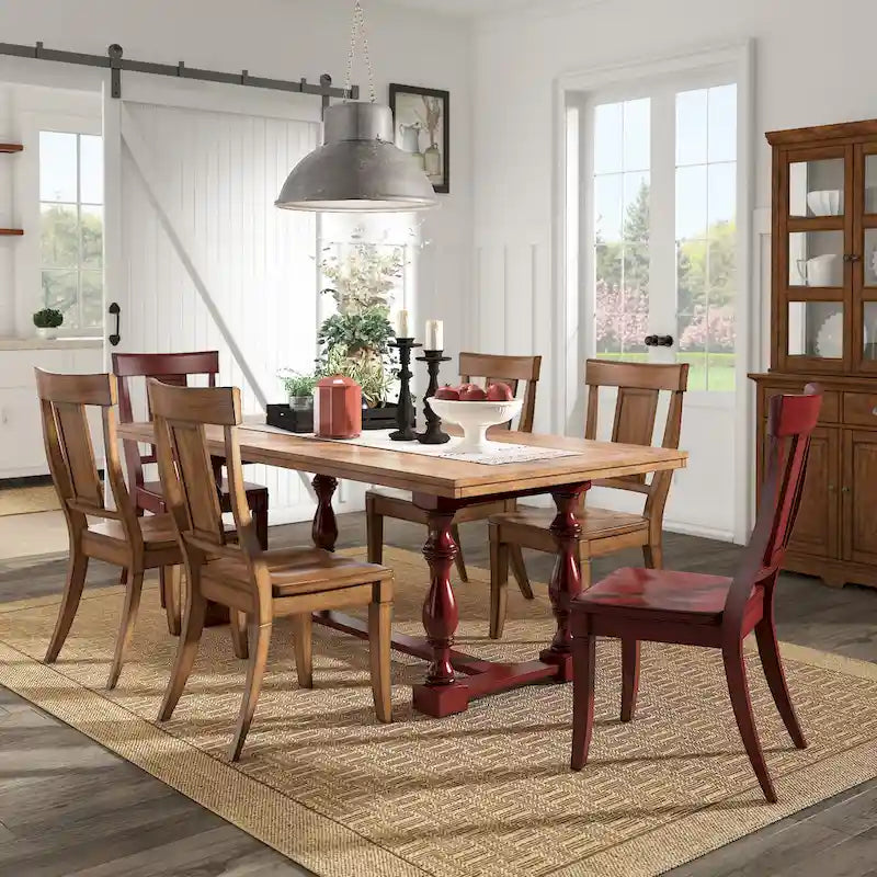 Table de salle à manger Eleanor 198 cm en chêne avec piètement à tréteaux à pieds tournés par