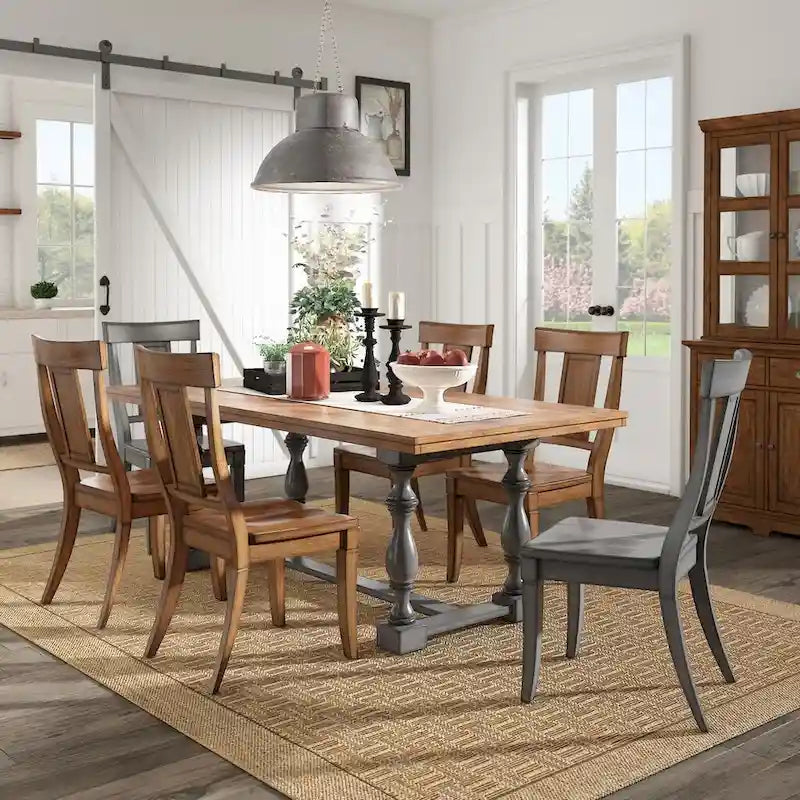 Table de salle à manger Eleanor 198 cm en chêne avec piètement à tréteaux à pieds tournés par