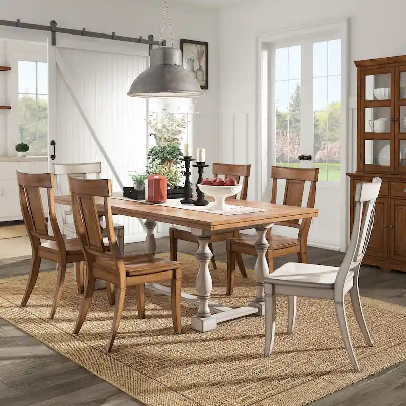 Table de salle à manger Eleanor 198 cm en chêne avec piètement à tréteaux à pieds tournés par