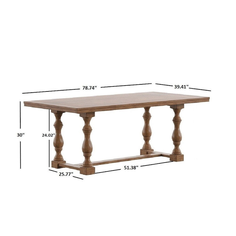 Table de salle à manger Eleanor 198 cm en chêne avec piètement à tréteaux à pieds tournés par