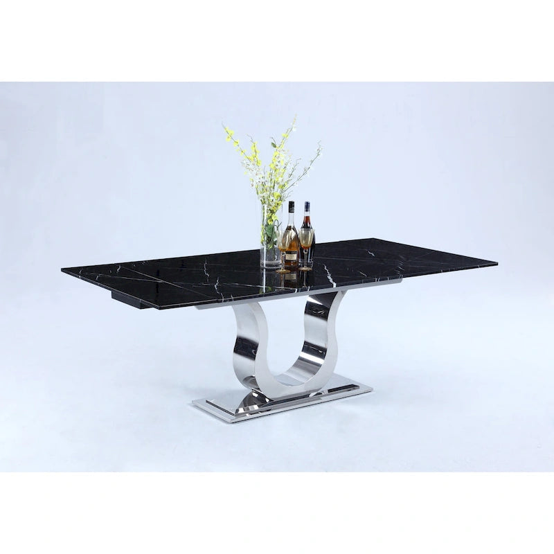 Table à manger Nikki avec plateau en marbre Noir Marquina