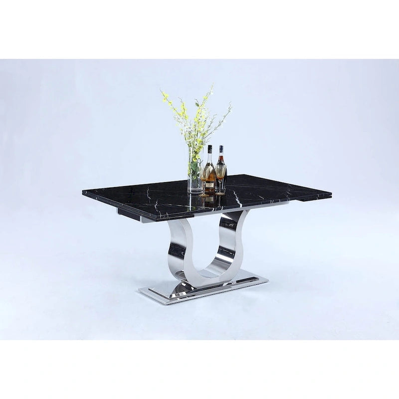 Table à manger Nikki avec plateau en marbre Noir Marquina