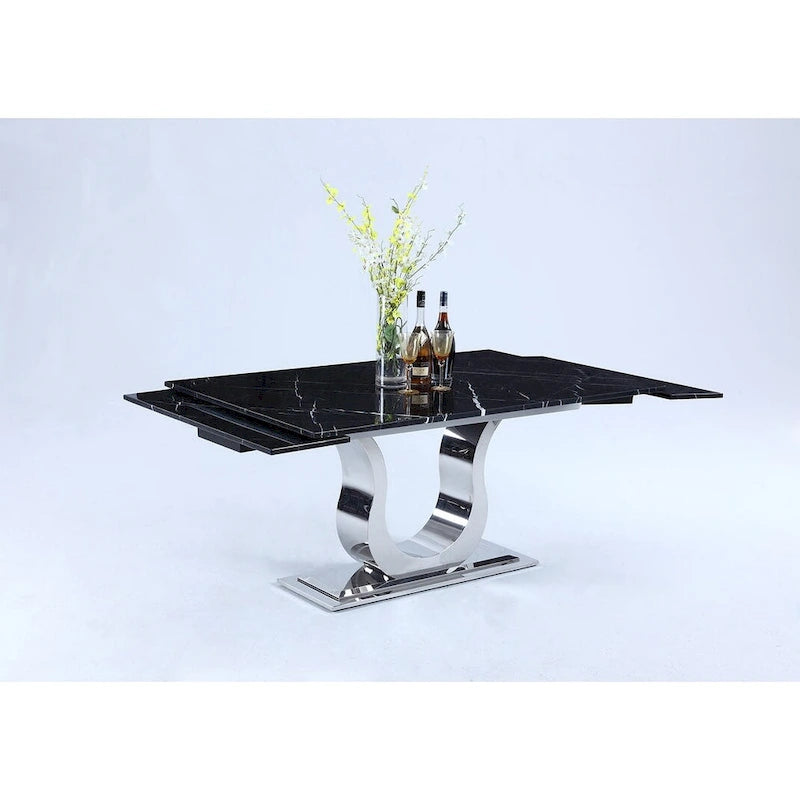 Table à manger Nikki avec plateau en marbre Noir Marquina