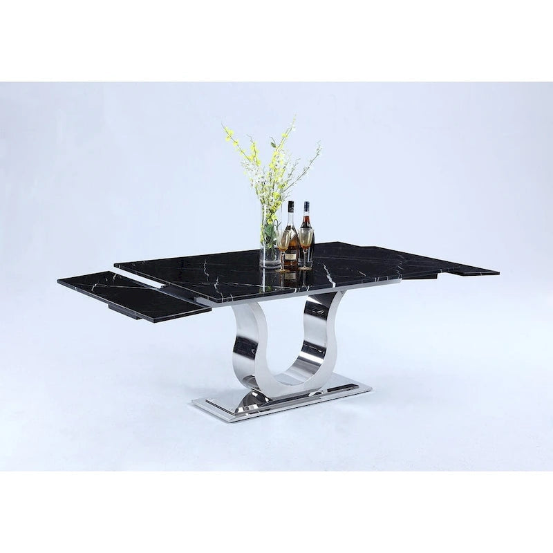 Table à manger Nikki avec plateau en marbre Noir Marquina