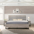     3-Piece Upholstered Wood Bedroom Set, Panel Bed and Two Nightstands, Weathered Gray
