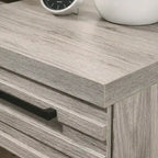Ensemble de chambre à coucher 3 pièces en bois rembourré, lit à panneaux et deux tables de chevet, gris vieilli